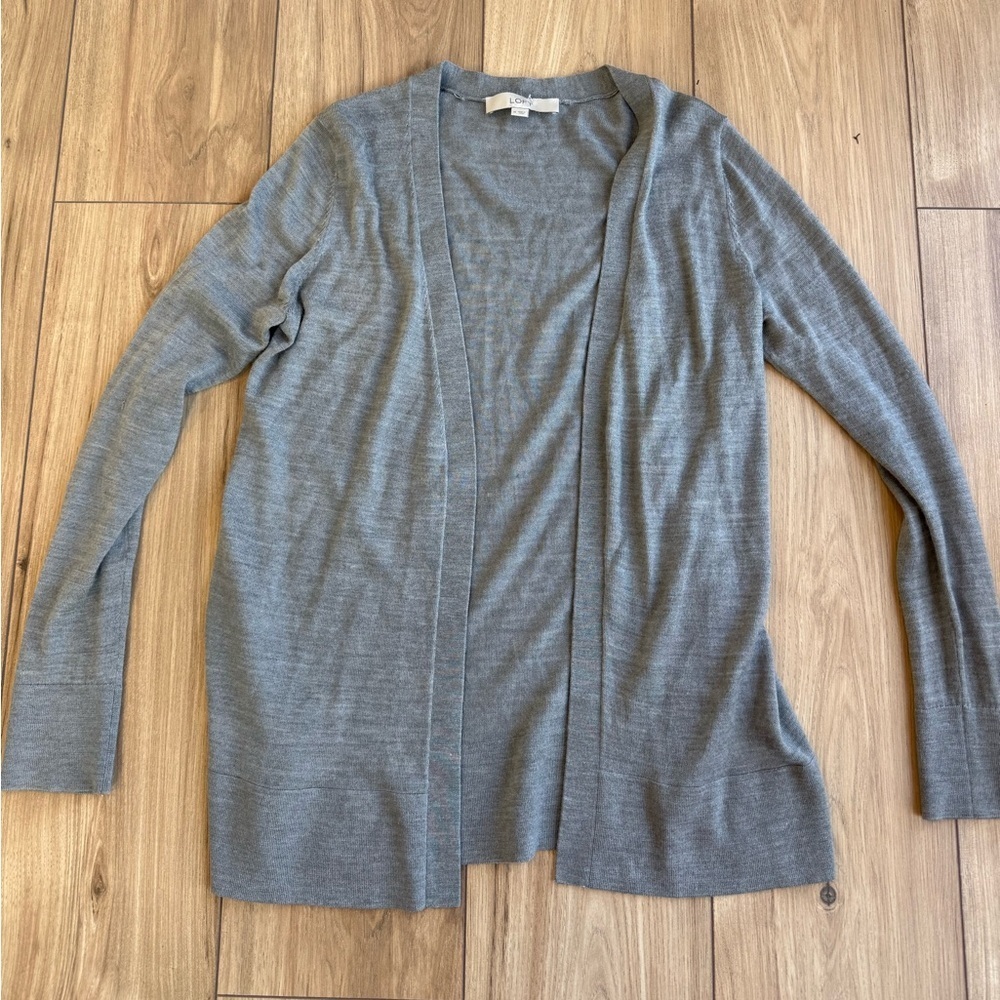 LOFT Womens Sweater Light Grey Cardigan Wool Blend Open Front Size Medium